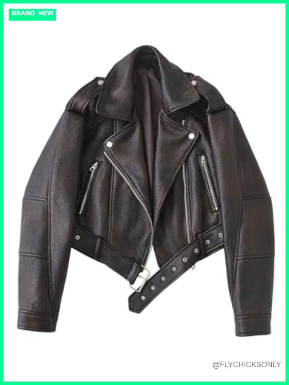 Faux Leather Cropped Jacket with Belt, Biker Style, Zip Pockets